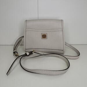 Dooney & Bourke Crossbody Bag Light Gray Leather Saffiano Style Red Lining